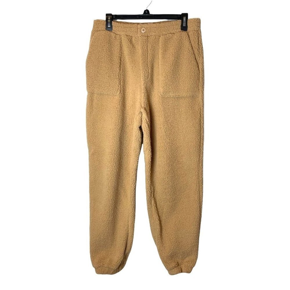 Blank NYC Joggers Women Medium Tan NWT Teddy Bear Sherpa Fleece Elastic Waist
